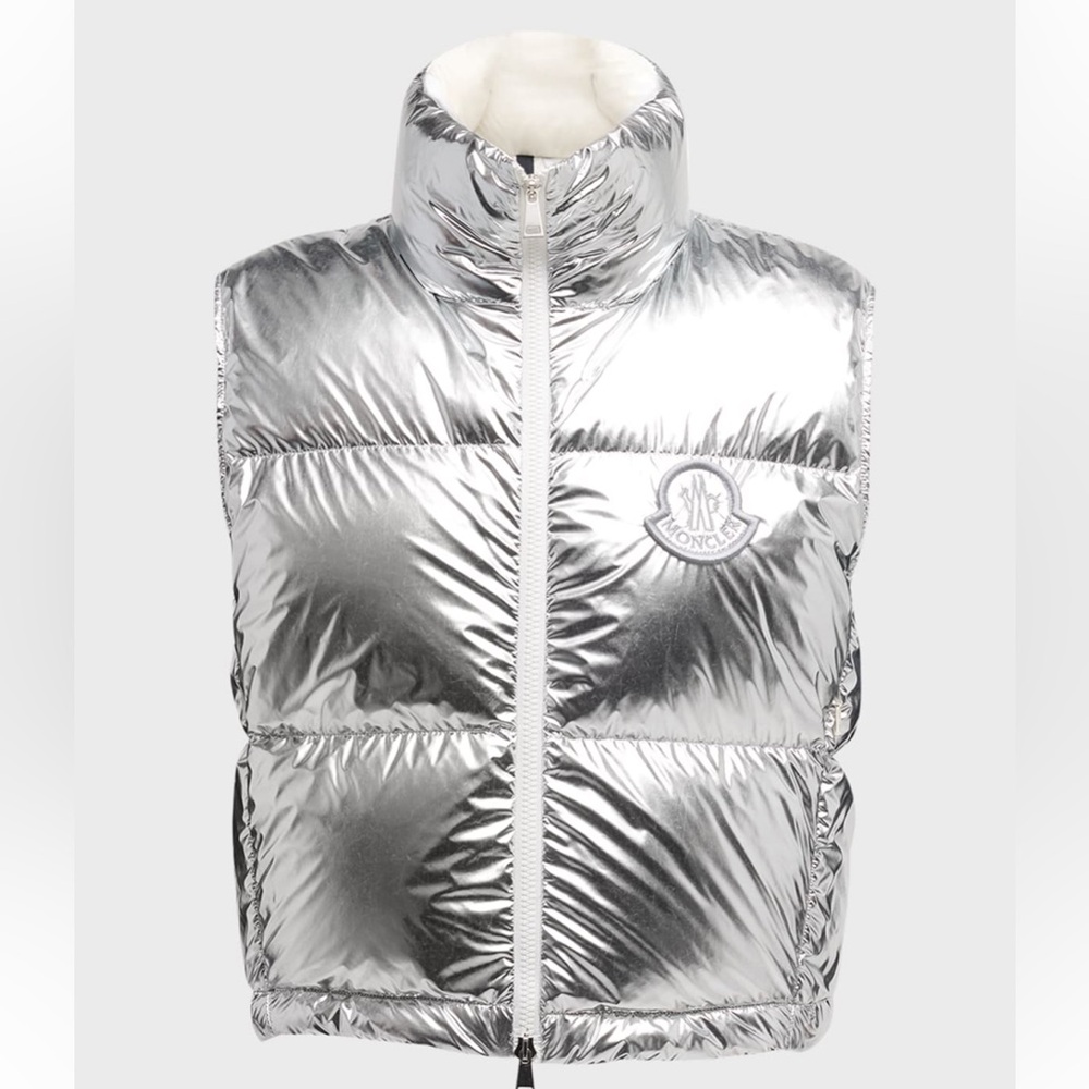 MONCLER NWT Blavet Silver Down Quilted Puffer Vest 3 L Metallic - Picture 9 of 16